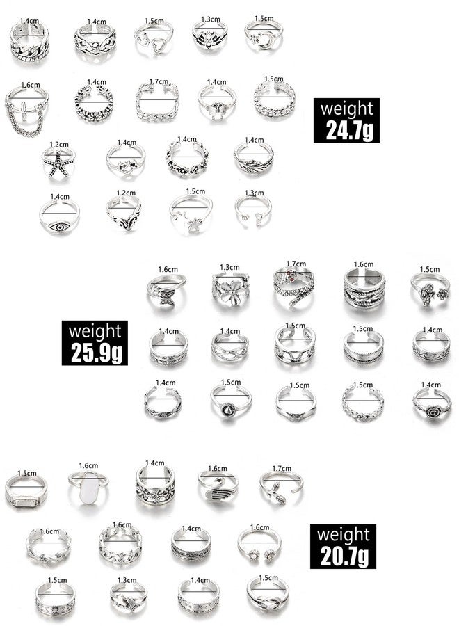 Acruccen 46 Pcs Open Toe Rings Set for Women Adjustable Finger Tail Ring Summer Beach Foot Jewelry Silver-tone - Image 3